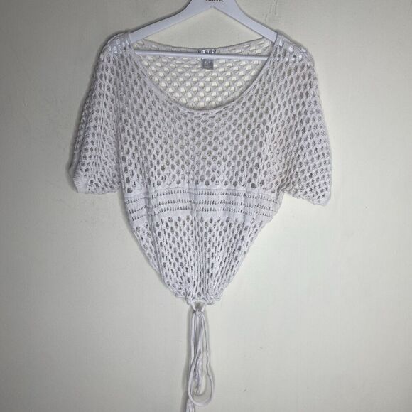 Venus White Coastal Crochet Knit Net Top Swim Cover Size Large - Picture 2 of 8